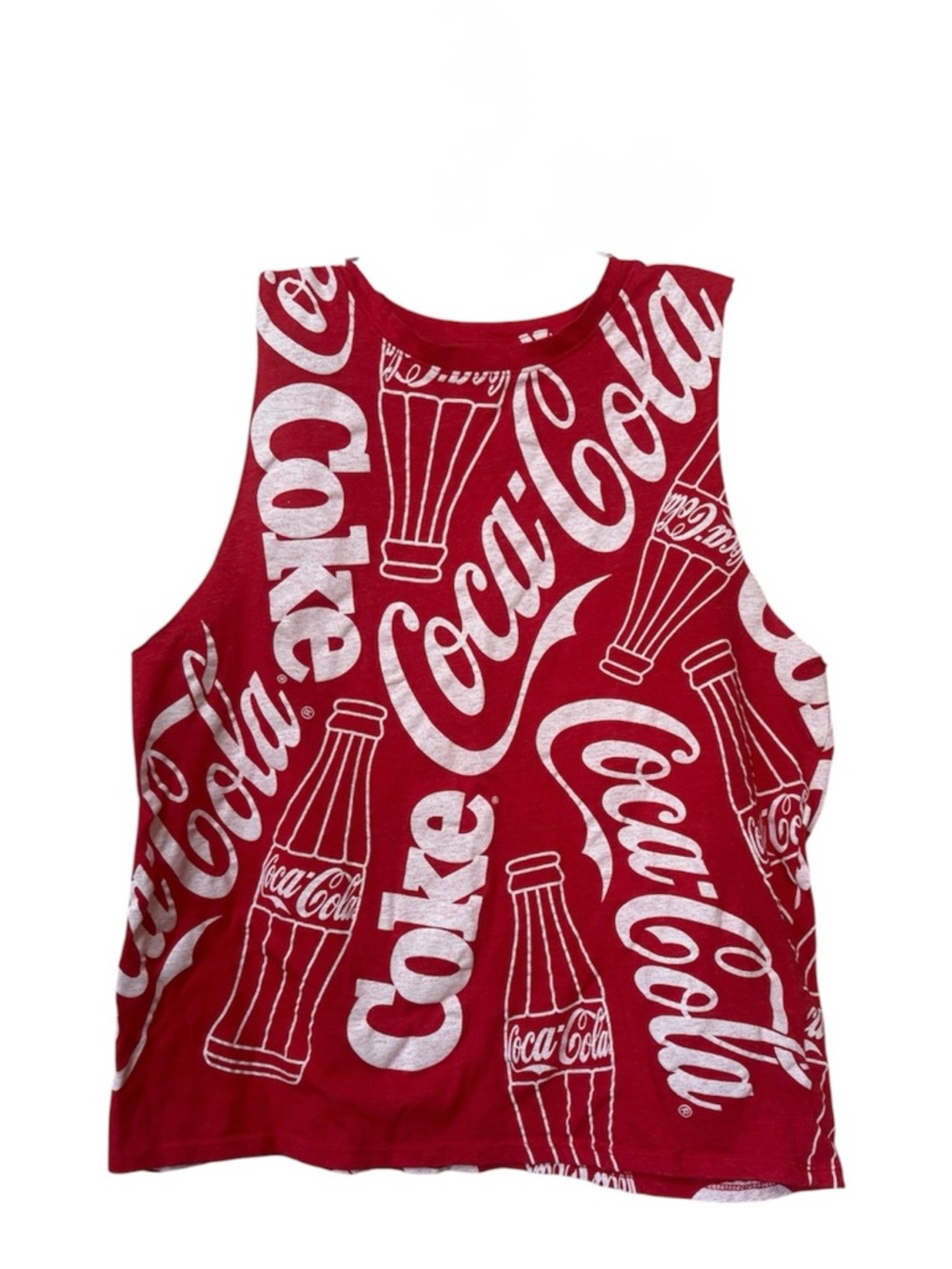 Coca Cola Graphic Tank Top Red White Logo XL Cropped DIY Cut